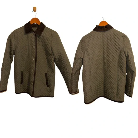 Charter Club Olive Green Quilted w/Brown Corduroy-trim Jacket Petite - Picture 9 of 9